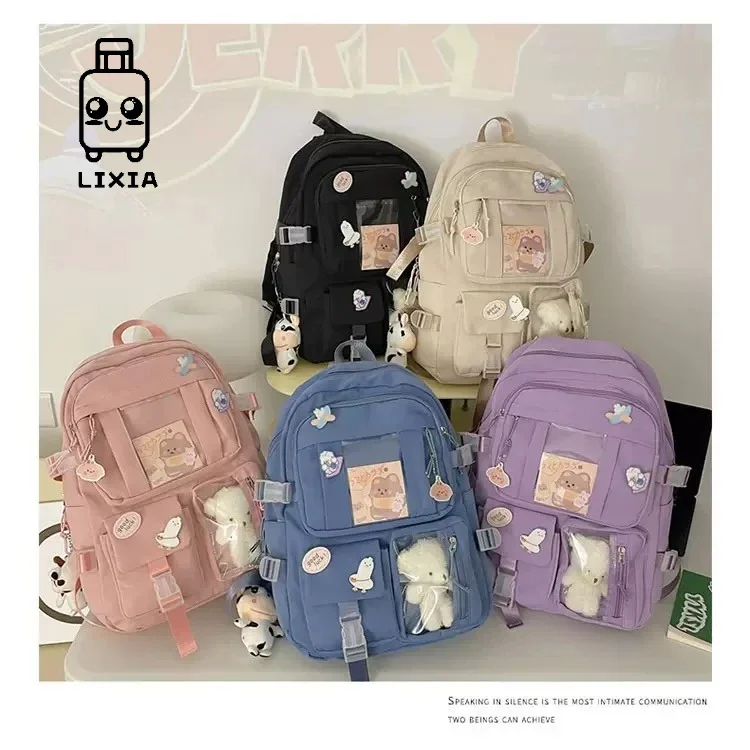 

Popular Pink Purple Color Girls High School Student Backpack Bags Without any accessory version