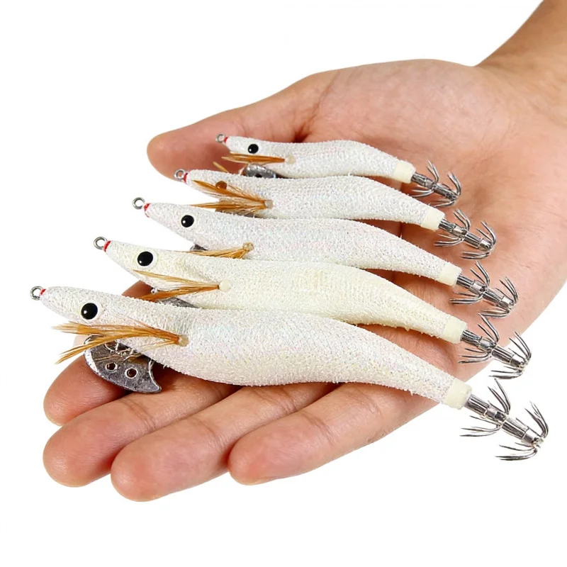 Special For Sea Fishing8-15Cmluminous Wooden Shrimp Fake Bait Set White Hard Ba…