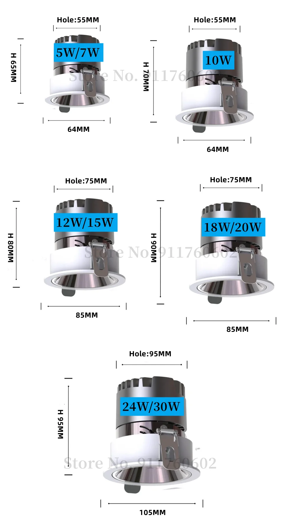 Projecteur LED COB encastré Anti-éblouissement, éclairage à intensité réglable, pour le plafond, idéal pour une salle d'étude ou un magasin, 18/20W, 110/220V, 5/7/10W, nouveauté