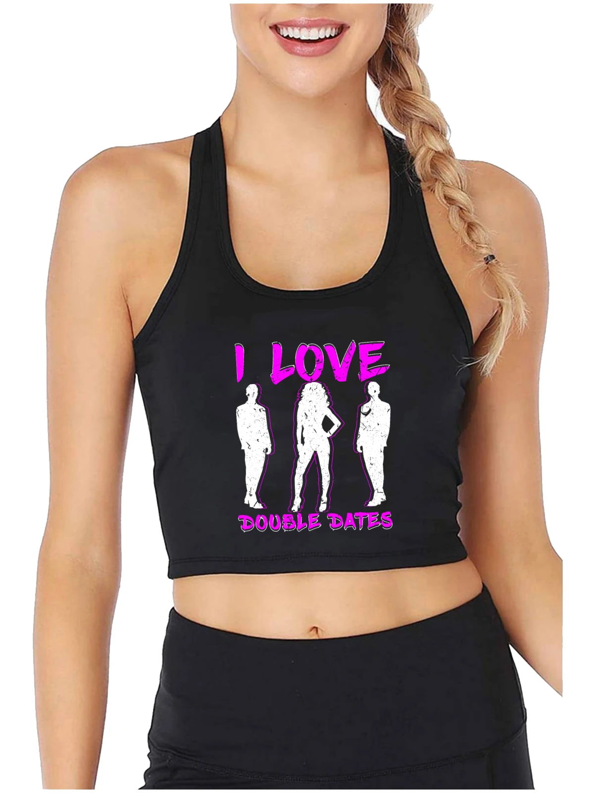 I Love Double Dates Threesome Design Sexy Crop Top Hotwife Humorous Flirting Tank Tops Swinger Naughty Training Camisole