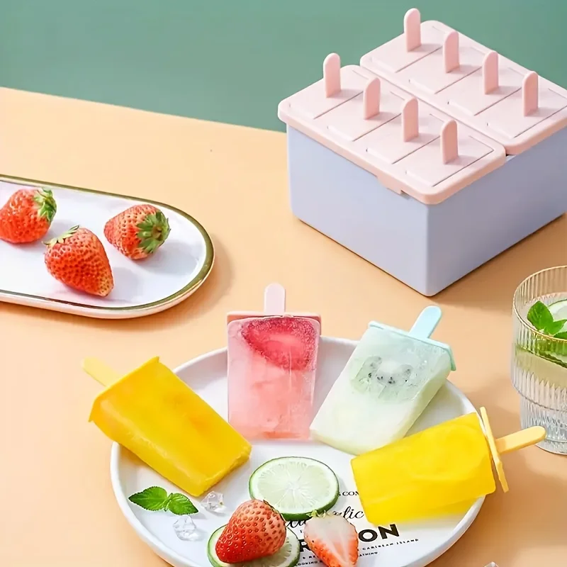 8pcs Reusable Plastic Popsicle Molds, DIY Ice  Maker With Drip Guards, 5.51inch Quick Freeze Homemade Ice Cream  Molds, BPA-free