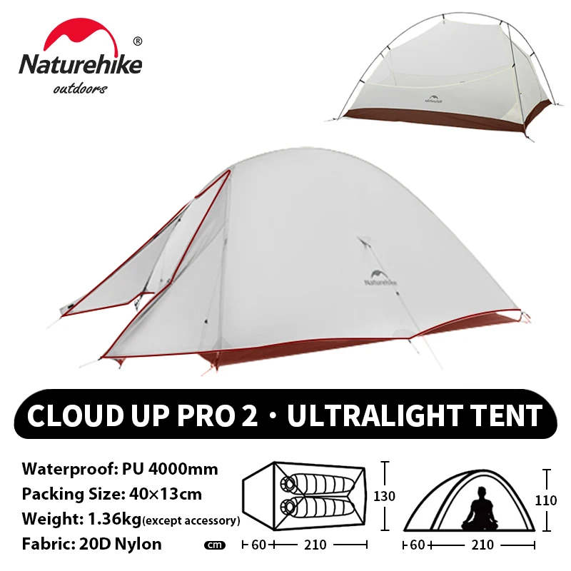 Naturehike Cloud Up 2-persoons tent Ultralichte 20D-kampeertent Waterdicht Buiten Wandelen Reizen Backpacken Fietsen Vissen Tenten