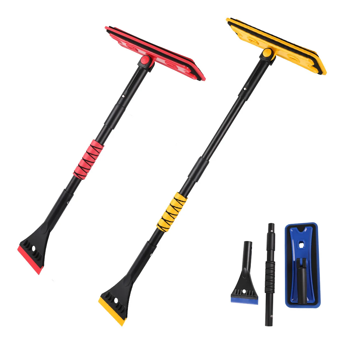 3 in 1 Car Snow Shovel with EVA Brush, Extendable Aluminum Ice Scraper and Frost Removal Tool for Windshield, Roof and Windows