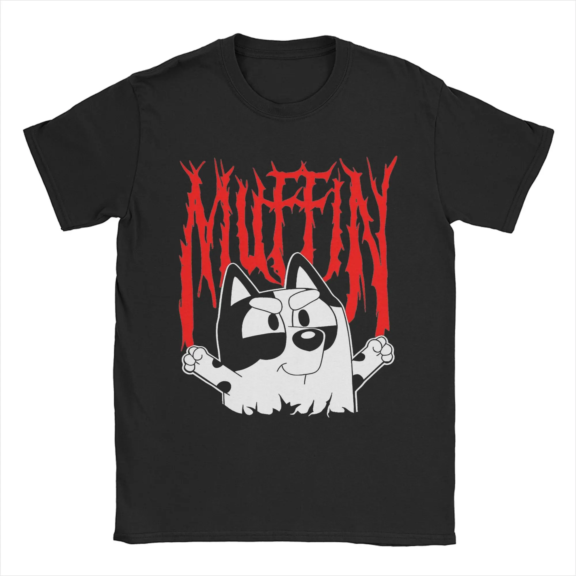 Vintage Muffin Metal B-Blueys Cartoon Dog T-Shirts Men Round Neck 100% Cotton T Shirt  Short Sleeve Tee Shirt Birthday Gift Tops