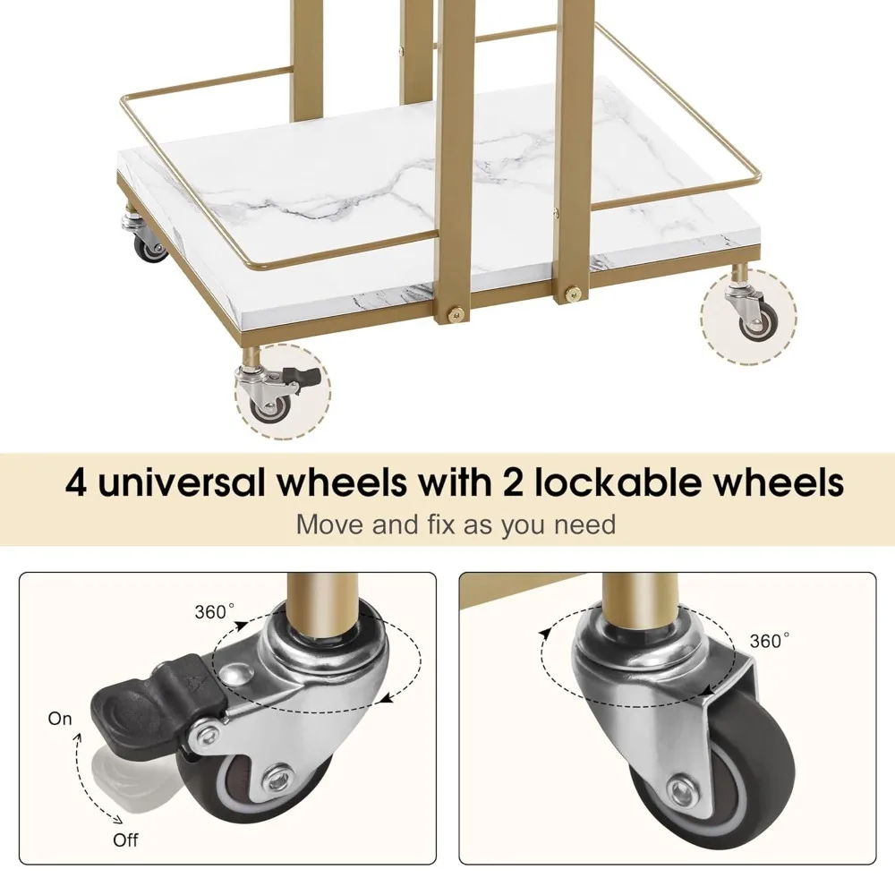 Carrello Multiuso per Salone, Carrello da Barbiere in Metallo con Ruote, Carrello Dorato per Estetista, Personalizzabile