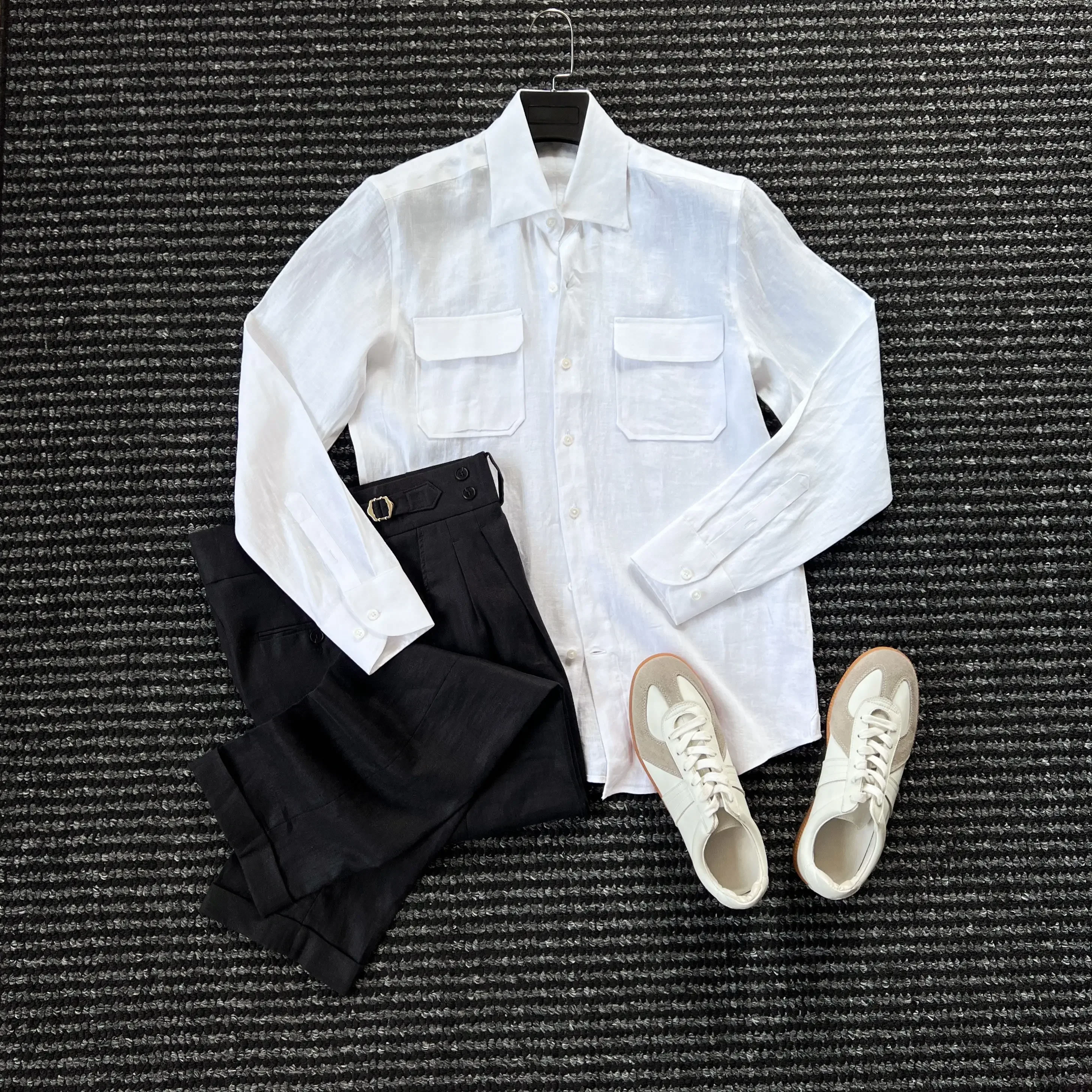 100% Rain Dew Linen Double Pocket Long Sleeve Shirt Men's Gentleman Casual Ruffian Handsome Business Shirt