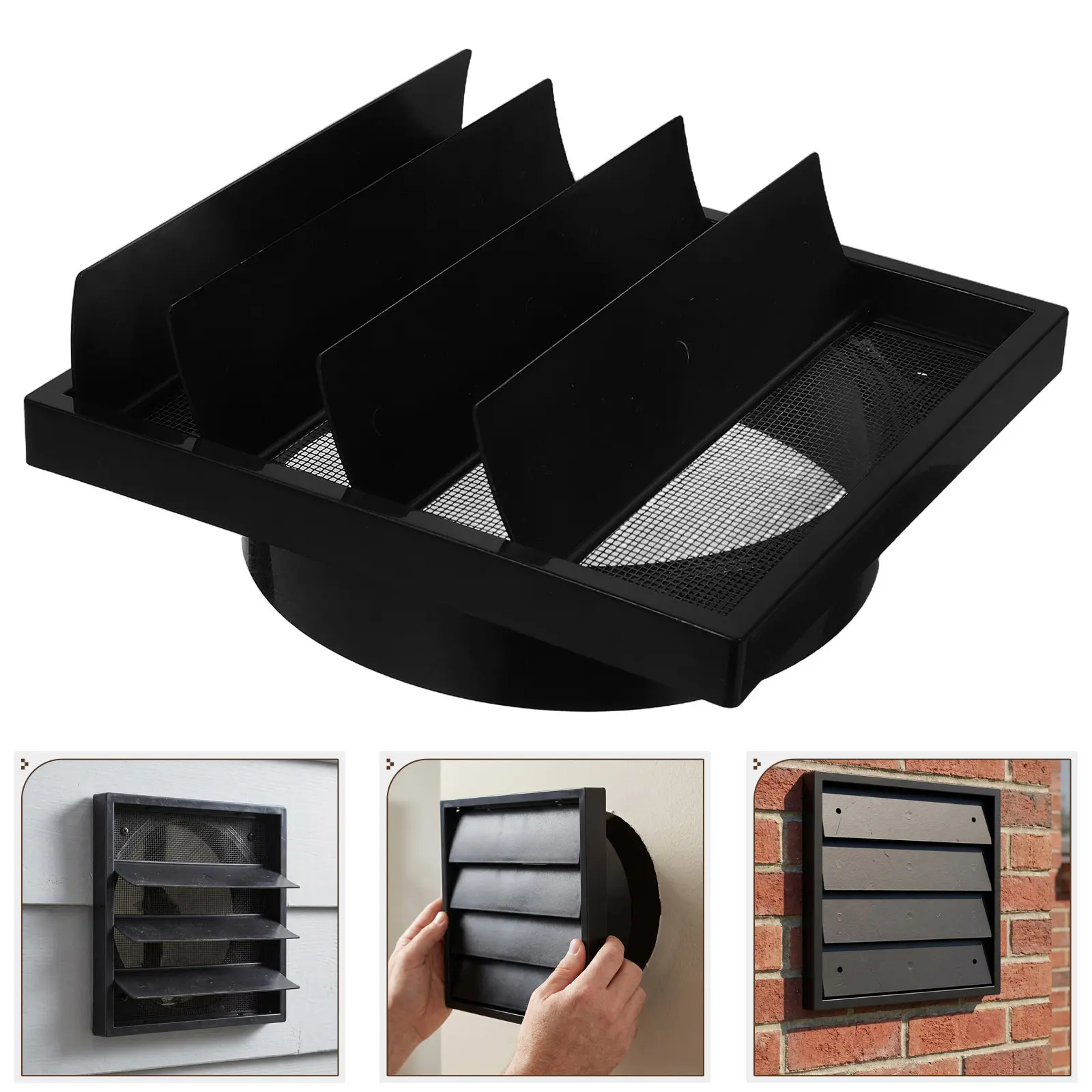 Square ABS Plastic Louvered Vent Cover Exterior Wall Outlet Mesh 5.91 Opening 6.81 Ac Exhaust Vent Grille Cover Bathroom Kitchen