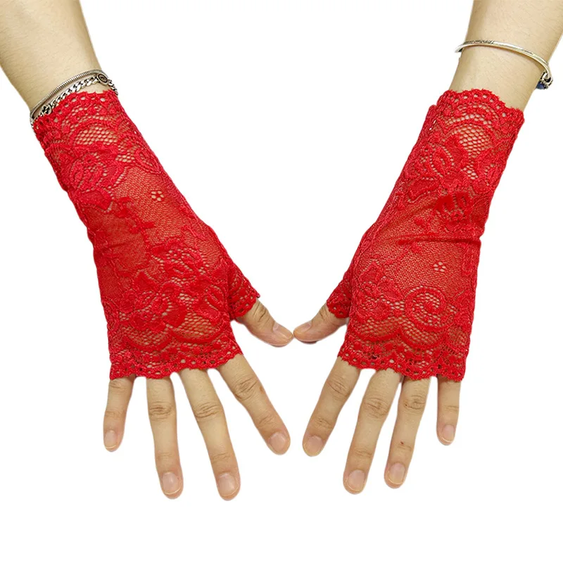 Gloves Women Short Lace Fingerless UV Protection Scar Cover Breathable Lightweight Elegant Bridal Wedding Summer Party