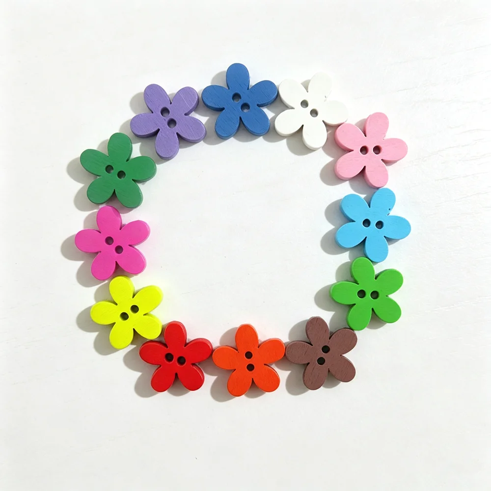 100 Pcs/Pack Wooden Colorful Plum Blossom Buttons 15/20Mm Sewing Buttons for Scrapbook Crafts DIY Handmade Sewing Accessories