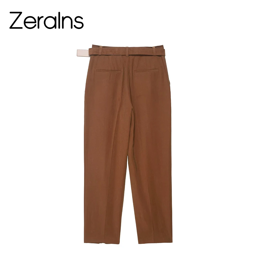 ZERAINS Herfst nieuwe mode eenvoudige casual effen kleur metalen gesp semi-elastische taille pak broek casual broek