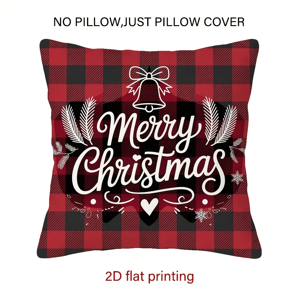 1pc 1pcs Modern Christmas Plaid Bell Branch Leaf Cushion Cover With Zipper Closure Suitable For Sofa Bed Decor Zippered Pillowca