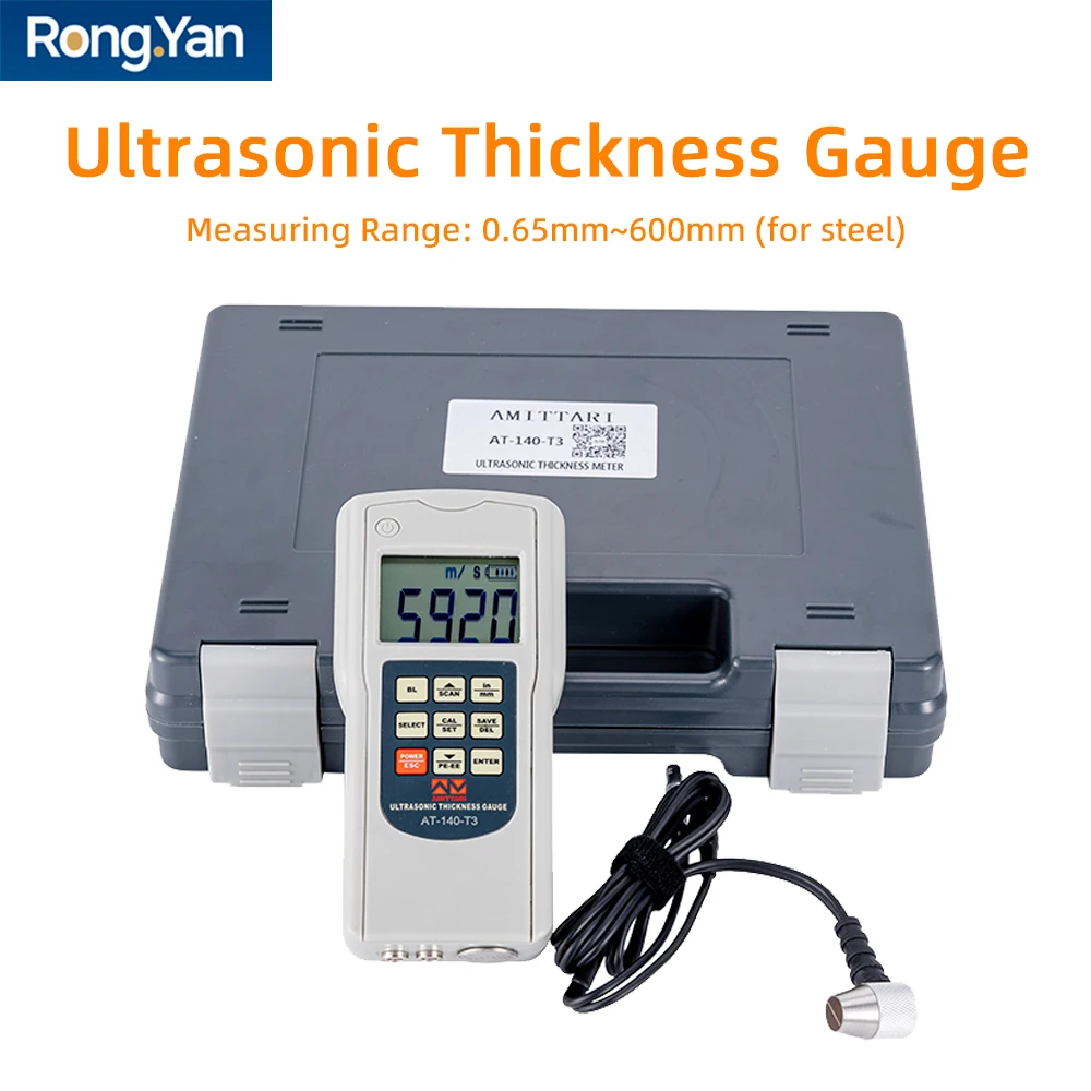

Ультразвуковой толщиномер AT-140T3 для измерения толщины металла, диапазон 1.00~300 мм, для металла, пластика, стекла, труб, бойлеров, напорных баков