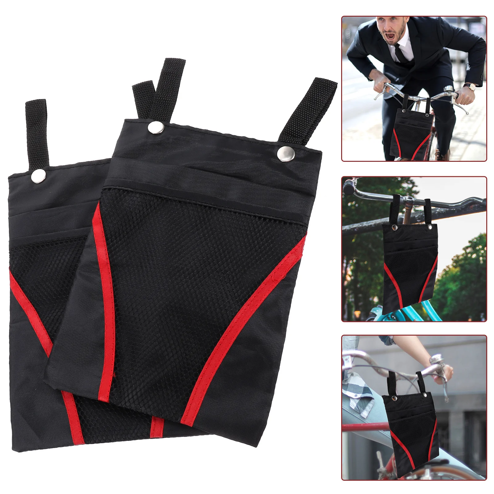 

2Pcs Fashionable Hanging Bag for Bike Basket Premium Quality Snap Closure Pouch Multi Pocket Organizer for Scooter Electromobile