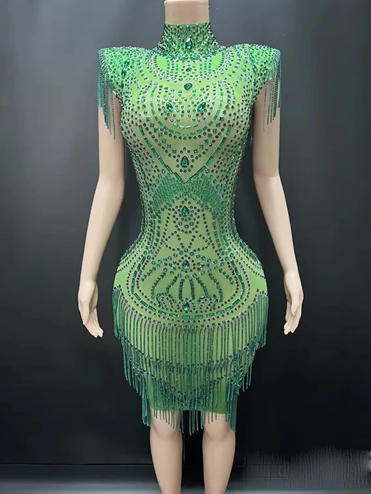 

High Quality Rhinestone Tassel Elastic Wrap Hip Skirt 2025 New Fashion Custom Women'S Clothing