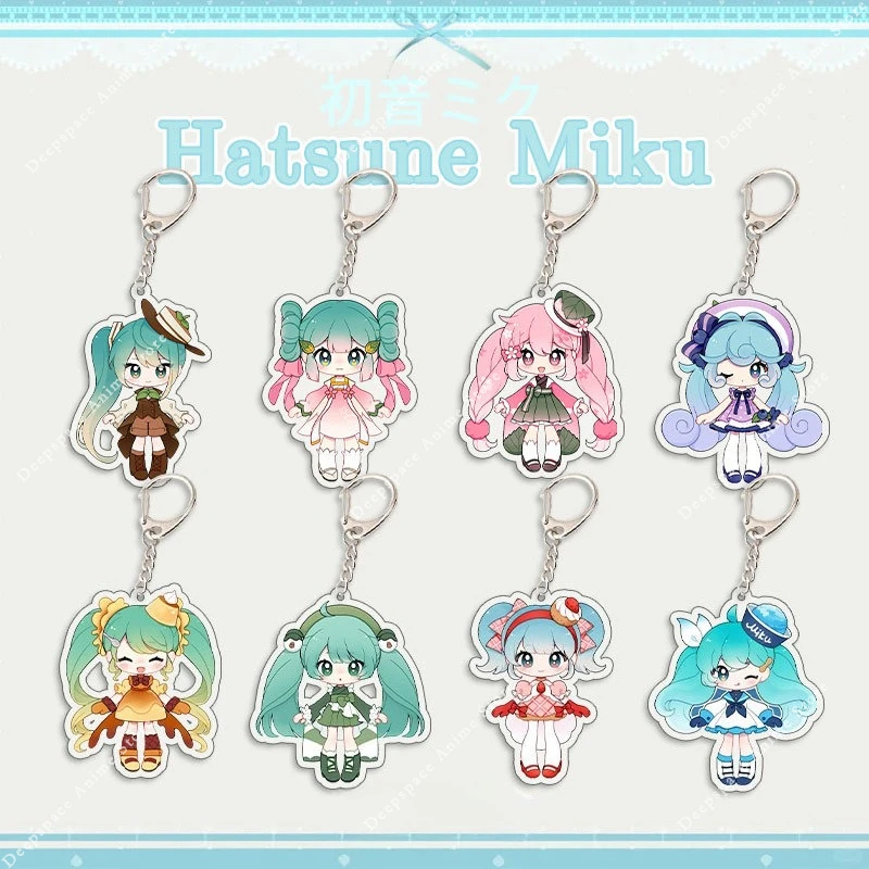 Kawaii هاتسون ميكو الكرتون سلسلة مفاتيح مصنوعة من الأكريليك أنيمي حقيبة إكسسوارات جذابة لطيف على ظهره قلادة كيرينغ للطلاب الحقائب المدرسية