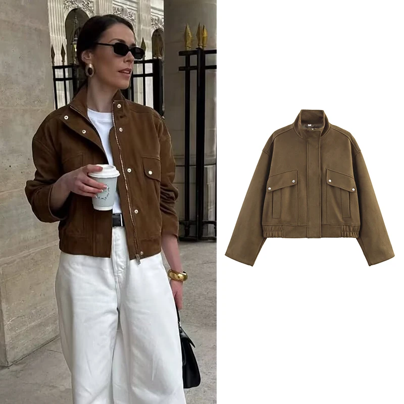 

Women's 2025 New Autumn Jackets Fashion Pocket Loose Short Women's Coats Autumn Street Chic Warm Long Sleeve Youth Outerwear