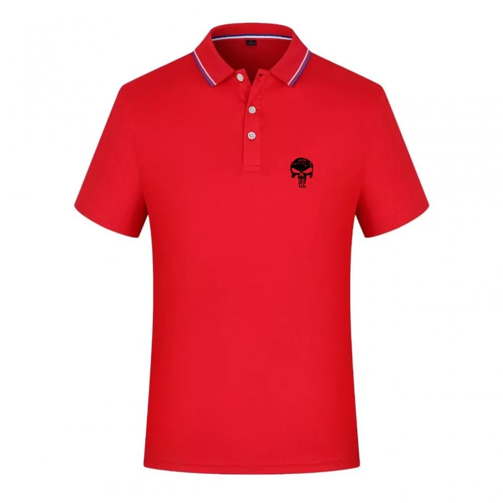 2026 New Men's Slim Fit Polo Shirt with Skull Graphic Print, Ribbed Collar Striped Trim, Casual & Sports T-Shirt