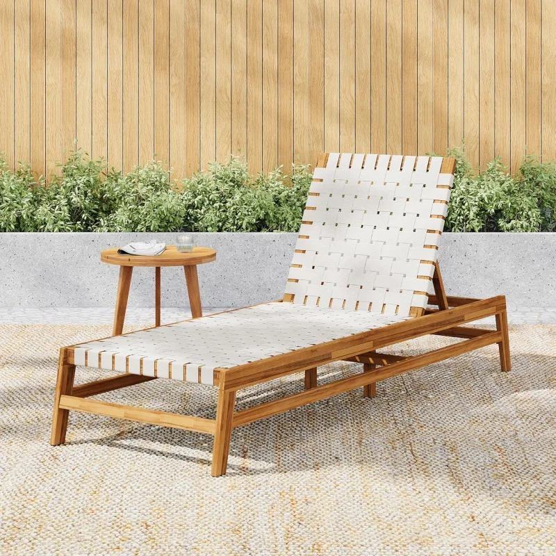

2026 New：Home Susua Rope Chaise Lounge with Acacia Wood Frame, Adjustable Backrest Single Lounge Sofa, Patio