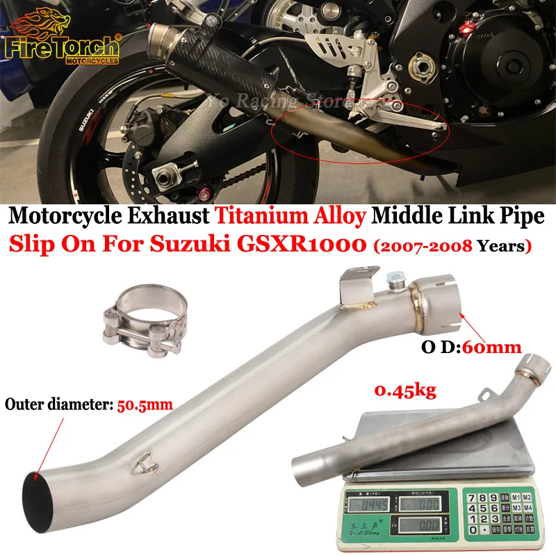 

Slip On For Suzuki GSXR1000 GSXR 1000 K7 K8 2007-2008 Motorcycle Exhaust Escape Titanium Alloy Middle Link Pipe Moto Muffler