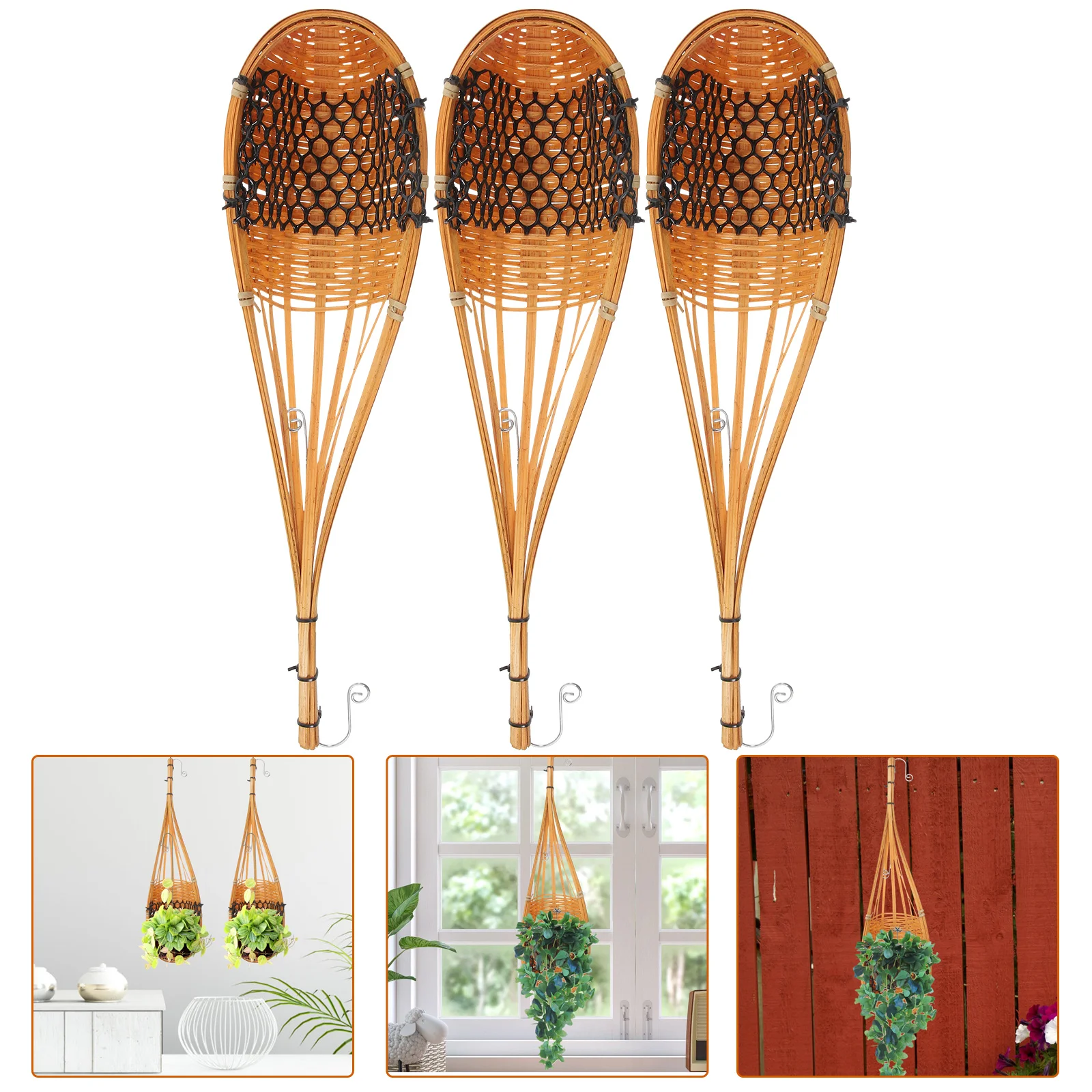 3 Pcs Woven Hanging Flower Baskets Flower Vessel Handmade Bamboo Plant Plant Decor Simple Practical Arrangement Orchid Pot