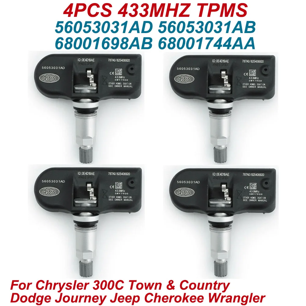 4 шт. 433 МГц автомобильный датчик TPMS для Chrysler 300C Town Country Dodge Journey Jeep Cherokee Wrangler 56053031 АД 56053031 АБ 68001698 АБ