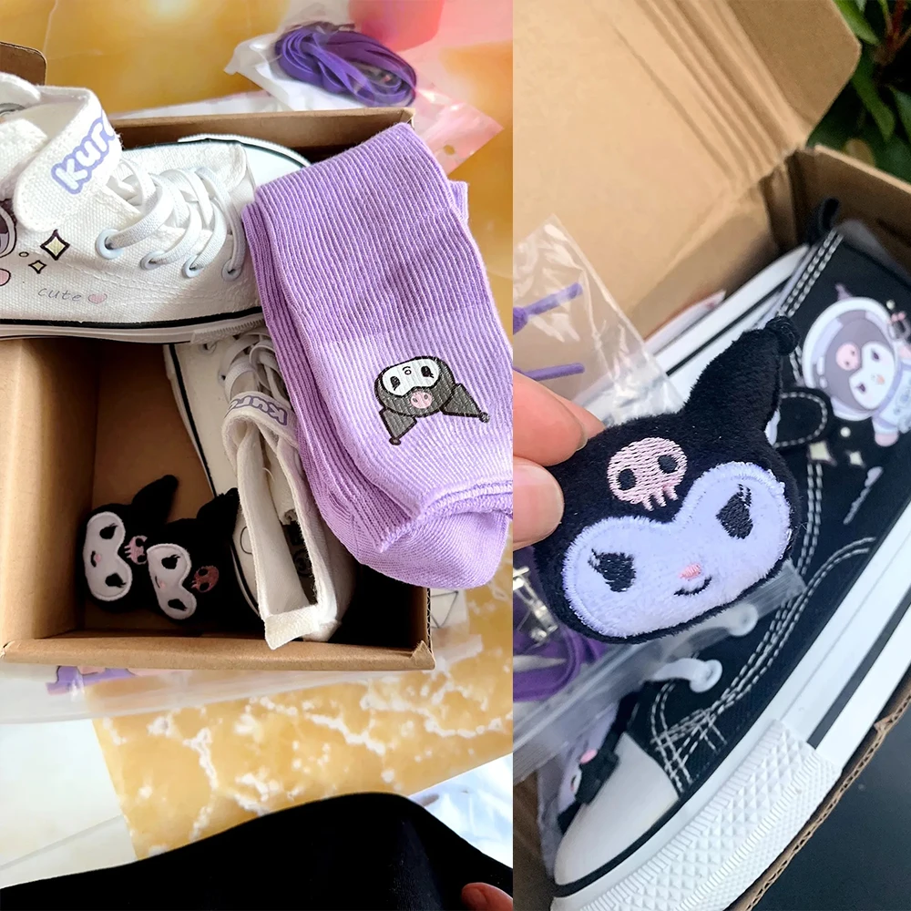 Anime Kids Canvas Shoes Saniros Kuromi Kawaii Girl Boys High-Quality Canvas Non-Slip Soft Sole Light Shoes Sports Shoe Student