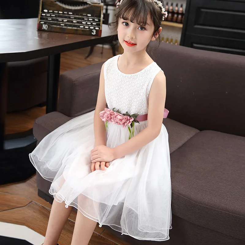 5 7 9 12 Years Youth Flower Girls Elegant Floral One-piece Fairy Princess Dresses for Children Vintage Festive Pink Tulle Clothe