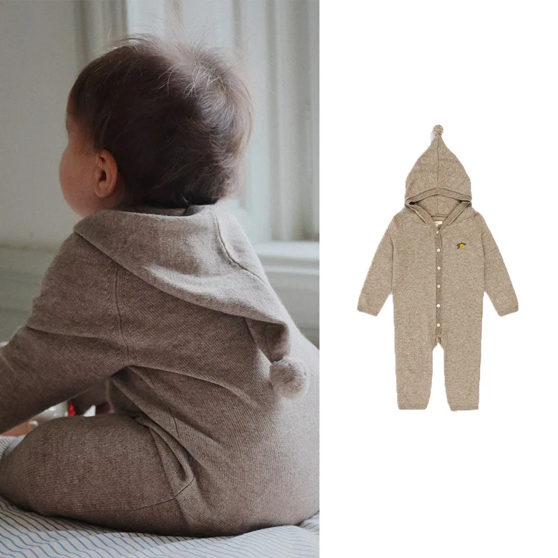 

Infants and Toddlers Knitted Rompers for Baby Boys Girls Autumn and Winter Knitted Onesie Hooded Sweater Climbing Clothes