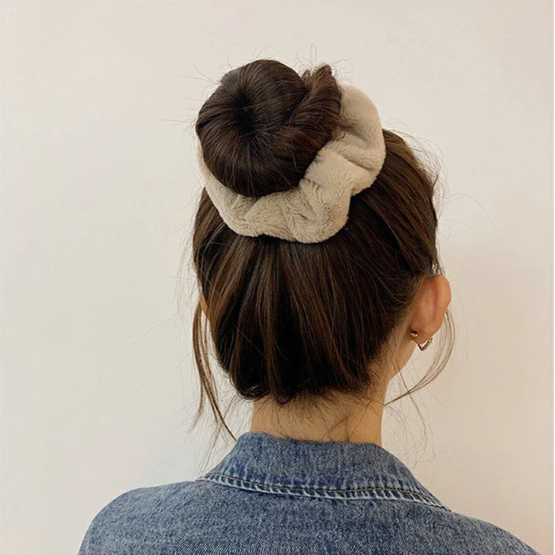 FANYIN New Warm Soft Hair Scrunchies Furry Elastic Hair Band for Women Girls Ponytail Rubber Band Hair Ties Hair Accessories