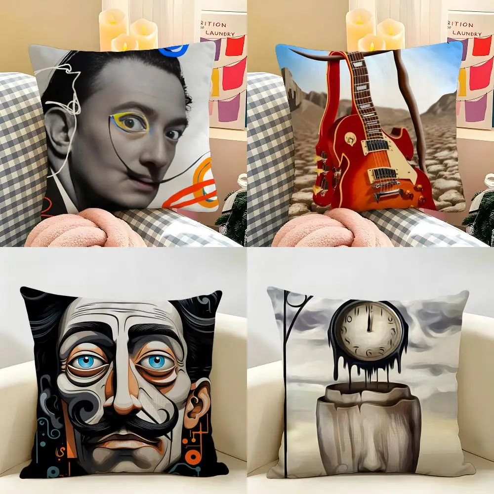 S-Salvador Dali Abstract Cushion Cover Natural Linen Organic Fabric Double-Sided Printing Room Sofa Decor Pillow Case