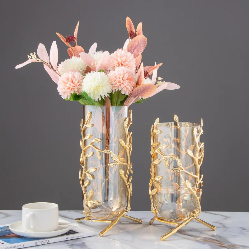 

Glass Metal Vase Hollow Gold Frame Branches Rattan Transparent Flower Arrangement Hydroponics Home Decoration