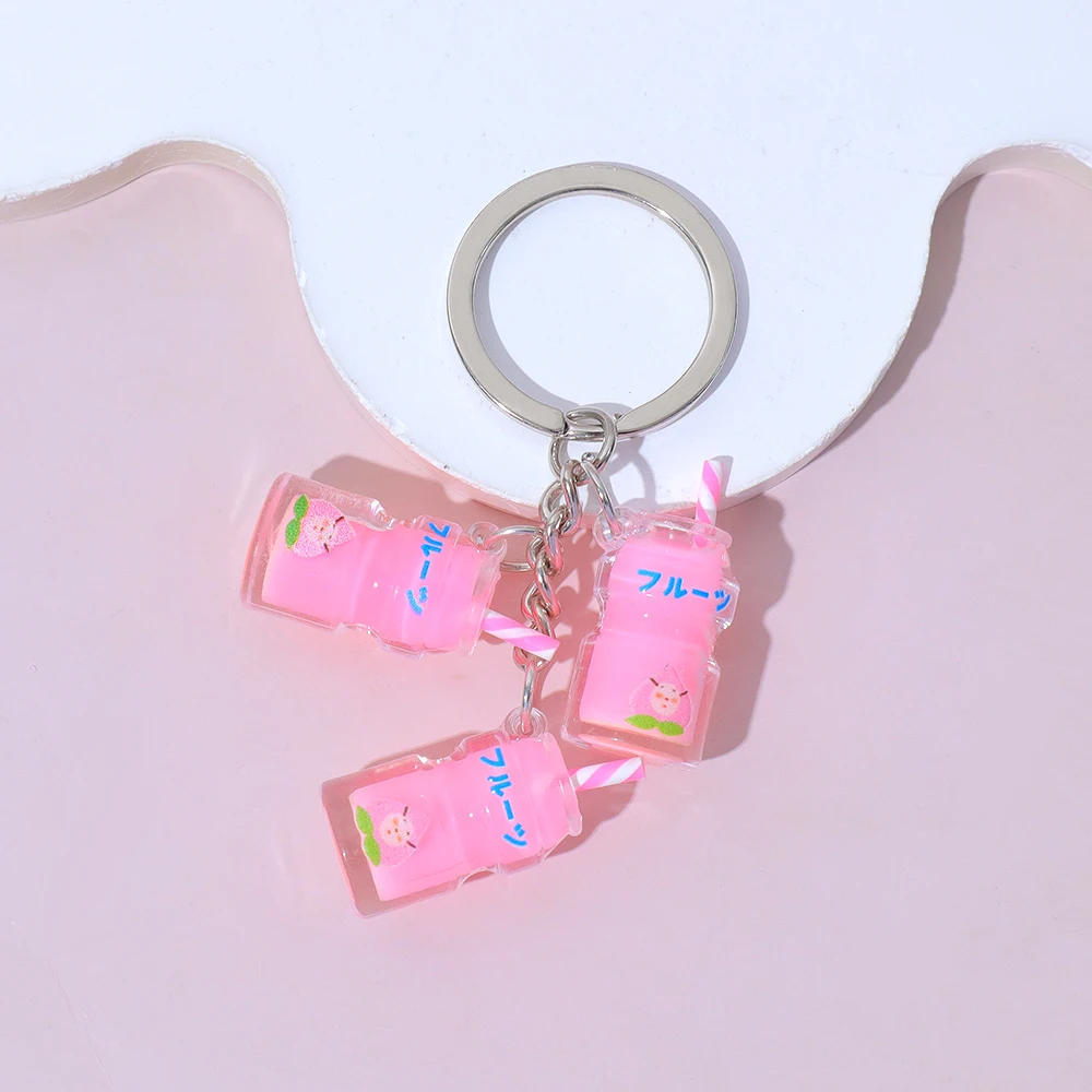 Fashion Resin Lactobacillus Drink Keychains 3D Glow-in-the-dark Bottles Charms Keyring Car Key Trinket Handbag DIY Decor Gift