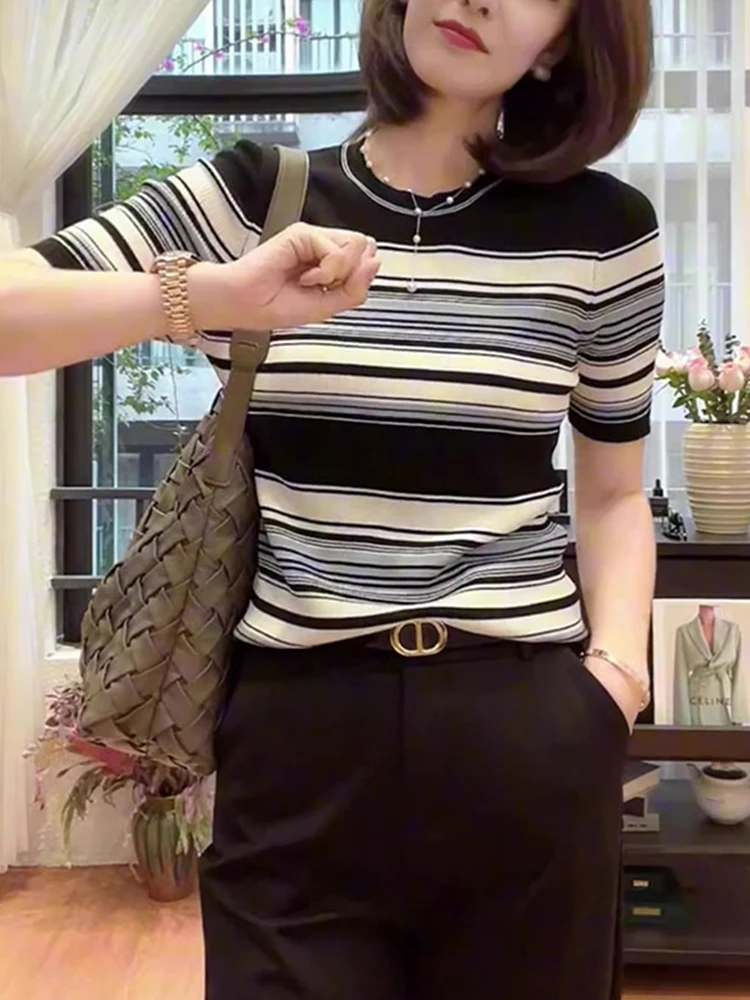 Футболка Faionable Color Blo ort Sve Elastic для похудения, универсальная основа irt Sli Chic Overhead Top Commute Sle Ko...