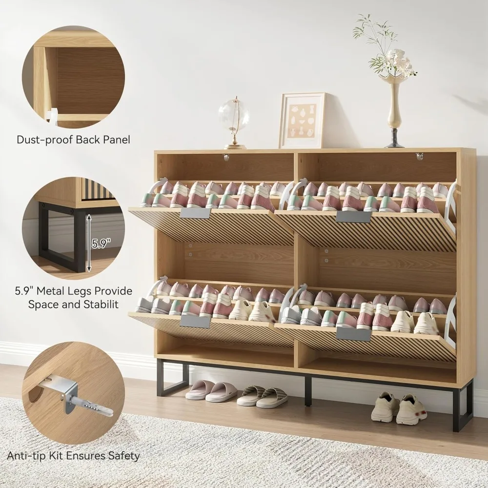 

Shoe Cabinet with 4 Flip Drawers, Narrow Wood Shoe Cabinet Storage for Entryway, Freestanding Hidden Shoe Organizer, Customized