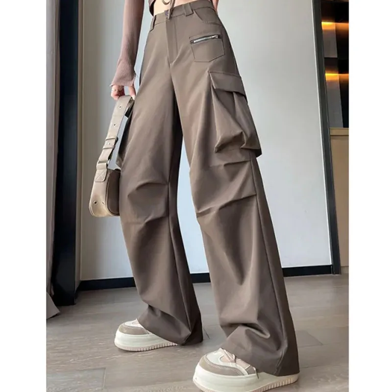 

Y2K Brown Cargo Pants Women America Wide Leg Pants Streetwear Pockets Trousers Fashion Casual Loose Female Sweatpants