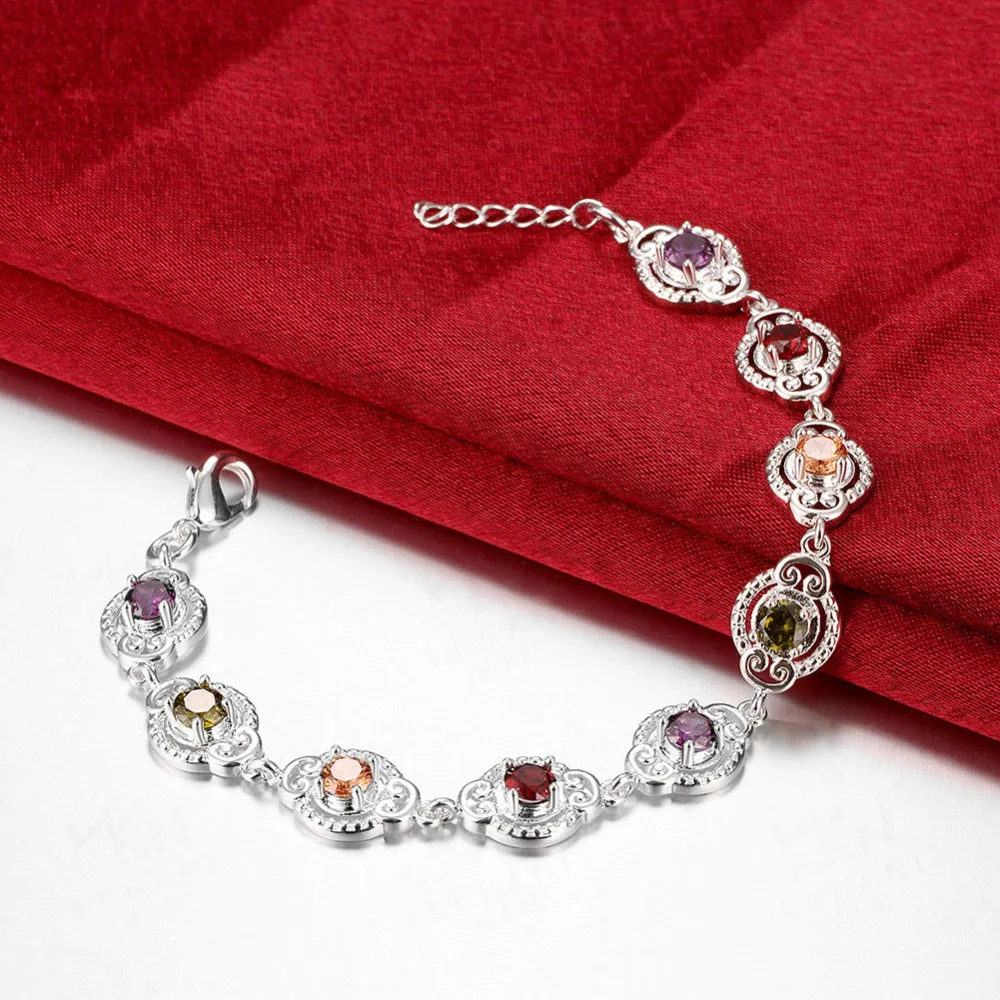 925 Sterling Silver Multicolor Zircon Bracelets For Women Fashion Accessories Bohemia Style Jewelry Christmas Gifts