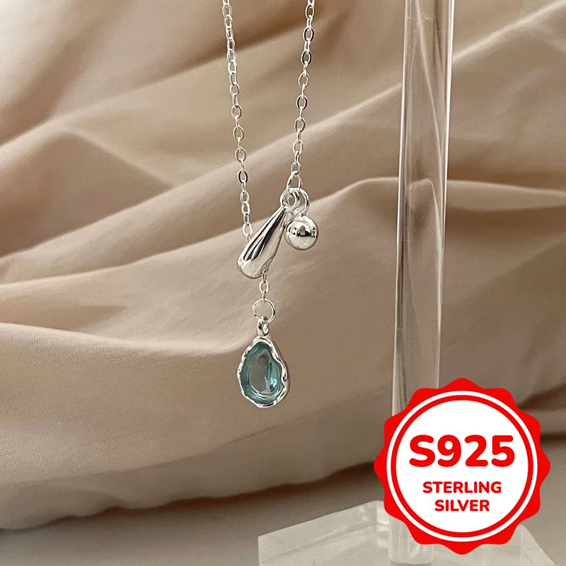 

S925 sterling silver water drop niche design high-end clavicle chain versatile small ball necklace
