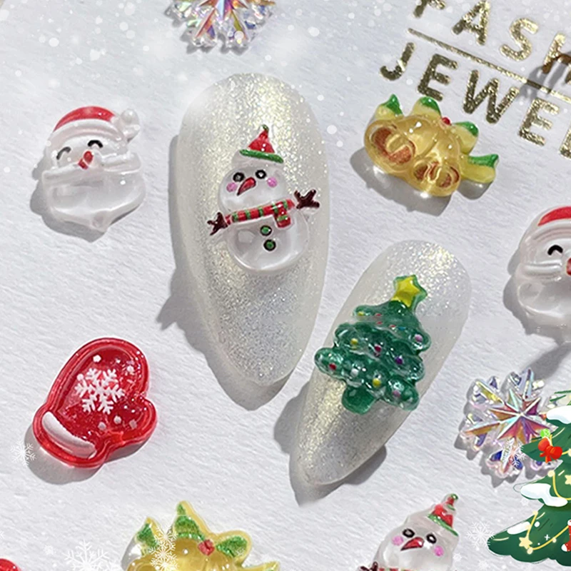 Desenhos animados do Natal Nails Decoração, Papai Noel, Alce, Sino, Árvore Resina Prego Encantos, Jóias Bonito, Acessórios Do Partido, 10Pcs