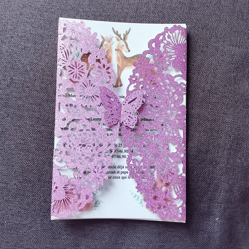 25pcs/50pcs Fashion Butterfly Invitations Card Wedding Engagement Mariage Graduacion Party Invite Favor Supplies Thank You Cards