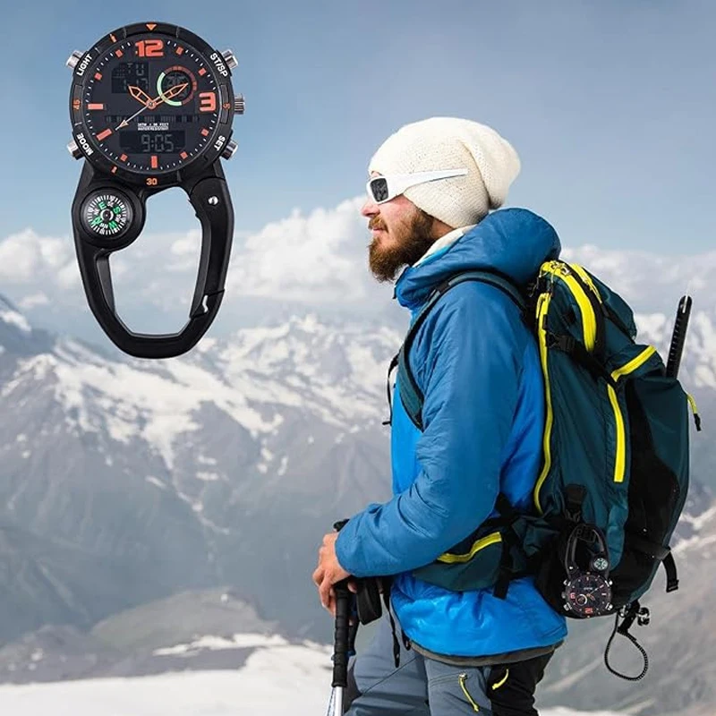 Moschettone digitale con clip Sport Gancio Orologio Regalo ospedaliero Elettronico luminoso multifunzione al quarzo FOB Orologio da infermiera da appendere all'aperto