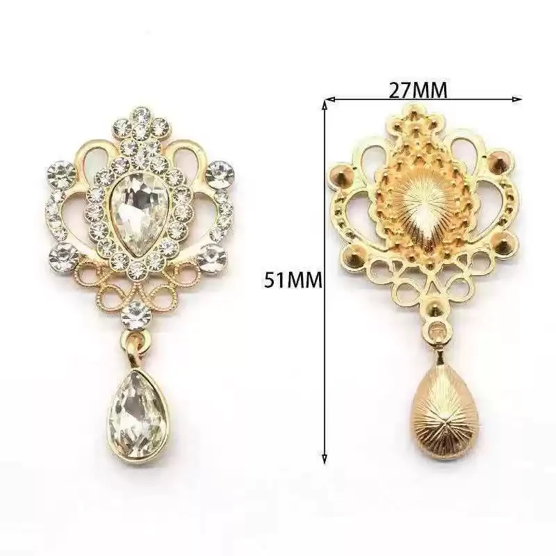 New 27 * 51MM 10PCS Gold Base With Exquisite Rhinestone Inlay DIY Clothing Accessories