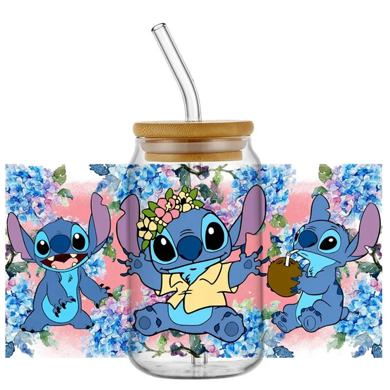 

3D Stitch Cartoon DIY Waterproof UV DTF Mug Wrap Sticker for 16oz Libbey Glass Cup Trendy Creative Customizable Unique Gift Hot