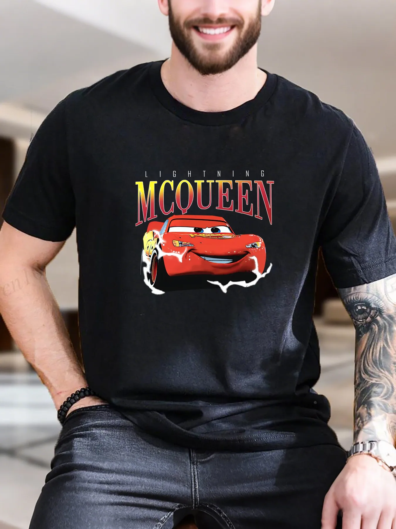 

New Arrival Fashion Men's Printed Short Sleeve T-Shirt Cars Design 100% Cotton Comfortable Top Casual Breathable Summer Essential