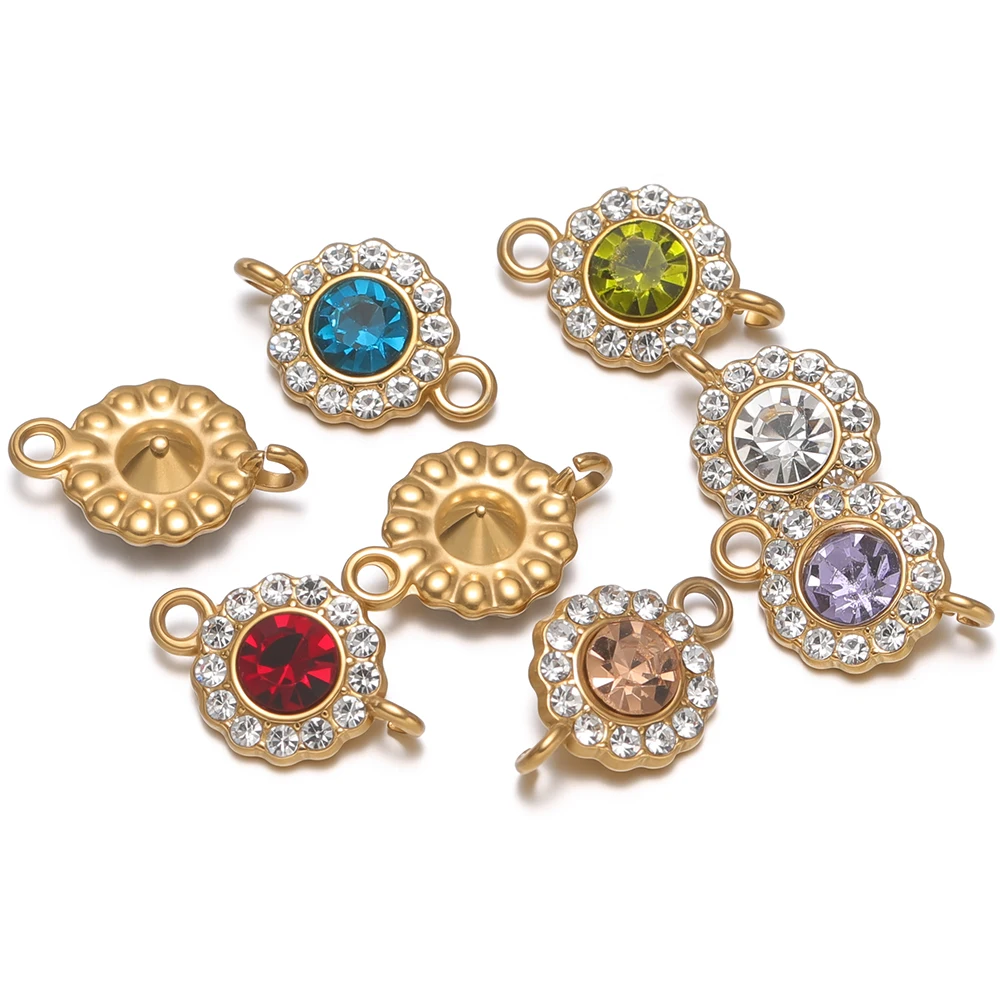 

5Pcs Stainless Steel Zircon Flower Pendants Connectors Charm for DIY Girls Necklace Jewelry Making Bracelet Earrings Accessories