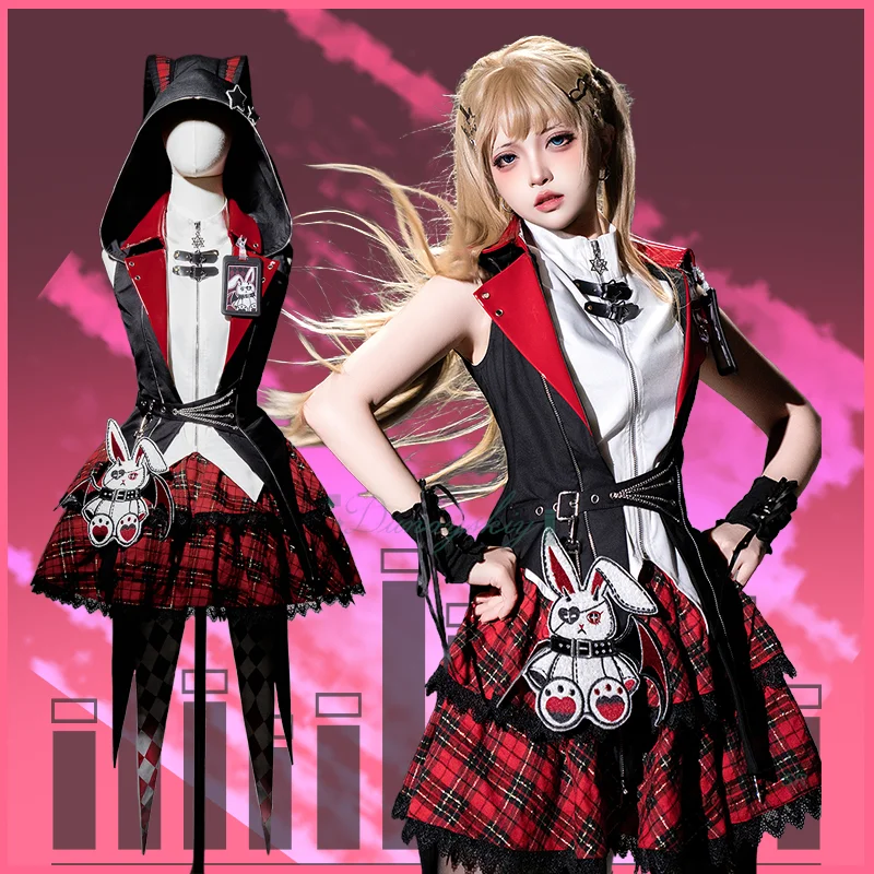 

Stage & Idol Cosplay Costume - Rock Punk Lolita Rabbit Hooded Jacket Black & Red Checkered Pattern Halloween Parties & Carnivals