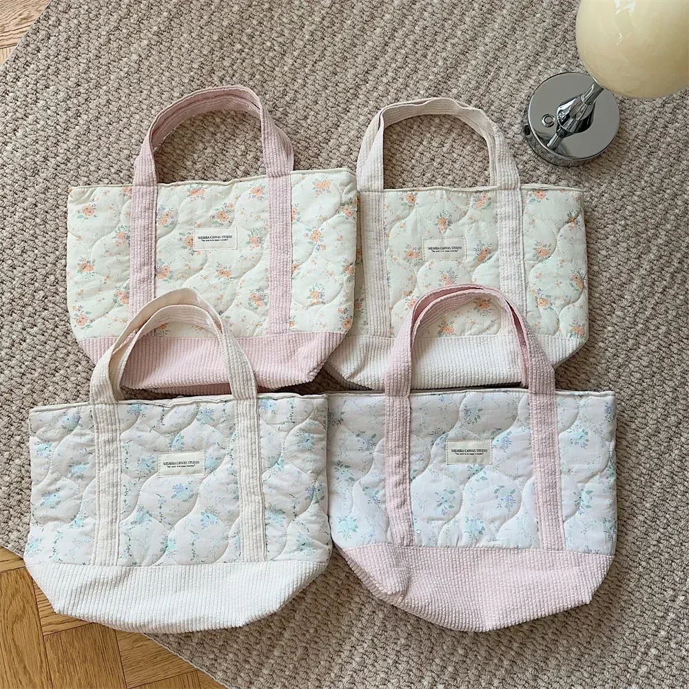 Sweet Large Capacity Soft Fabric Women Shoulder Bag Fashion Solid Color Floral Female Handbag Simple Winter Ladies Underarm Bags