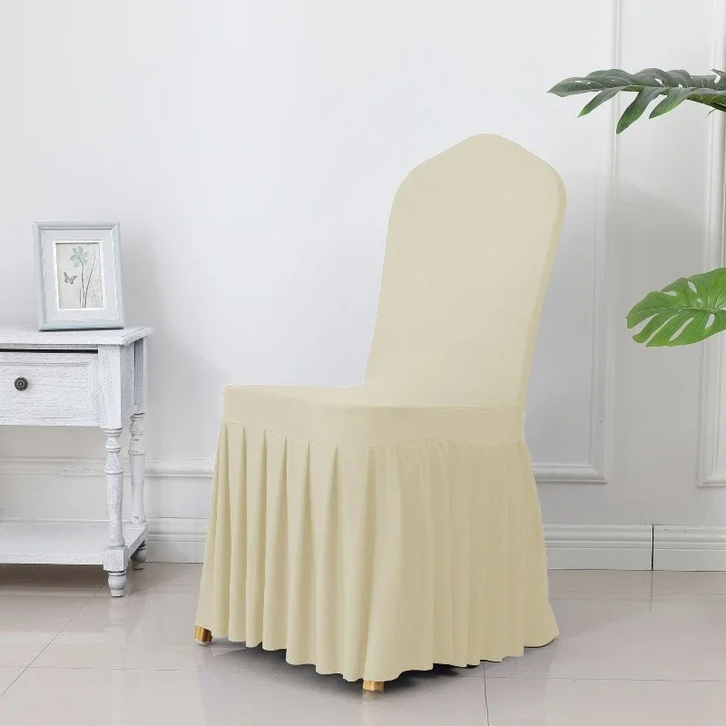 Banquet Chair Cover Thickened Elastic Pleated Skirt Dining Chair Cover Wedding Hotel Party Venue Decoration Simple and Versatile