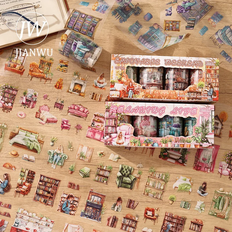 

JIANWU 4 рулона/набор, серия «Наслаждайся время в одном», винтажный пейзажный материал, лента для коллажа, домашних животных, креативные канцелярские принадлежности для журналов «сделай сам»