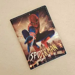 Soporte de pasaporte de dibujos animados para hombre y niño, Funda de cuero PU con diseño de Spiderman, ideal para tarjetas de identificación, novedad