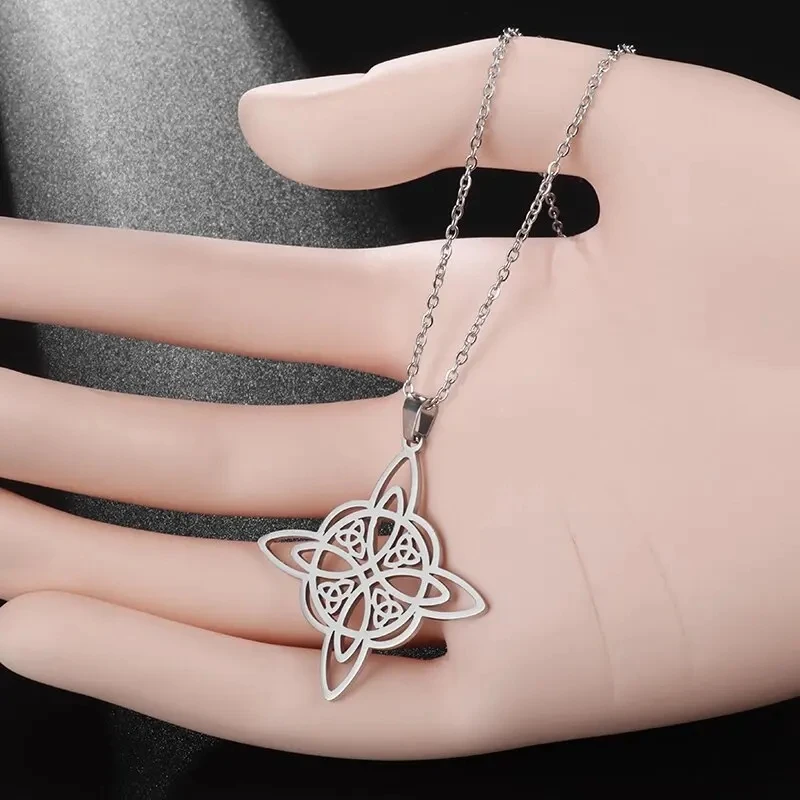 Fashionable Witch Knot Necklace Stainless Steel Irish Celtic Knot Pendant Women Witchcraft Amulet Magic Jewelry Gift